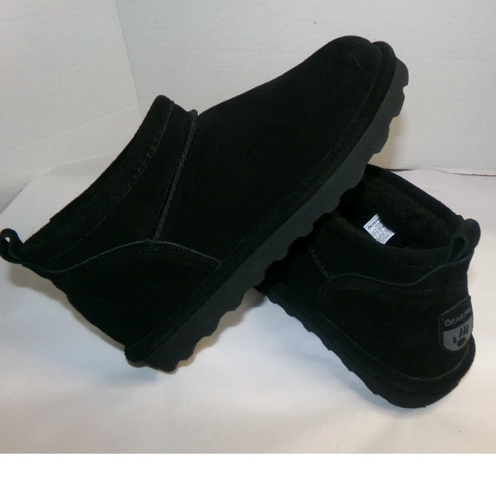 Bearpaw Retro Shorty Black‎ Suede Ankle Boots Womens 7 Sheepskin Lining